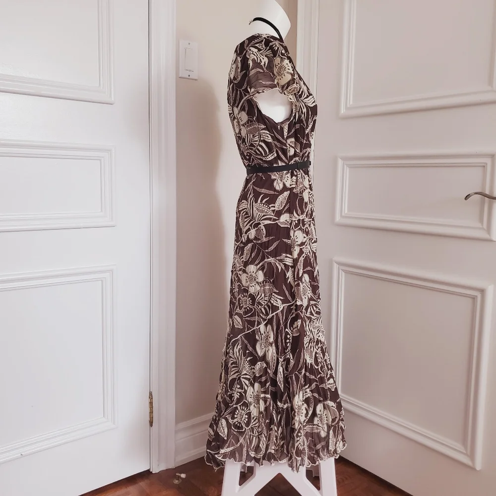 Vintage 80's Crepe Floral Short Sleeved Maxi Dress By Linea Domani Italy - Picture 8 of 16